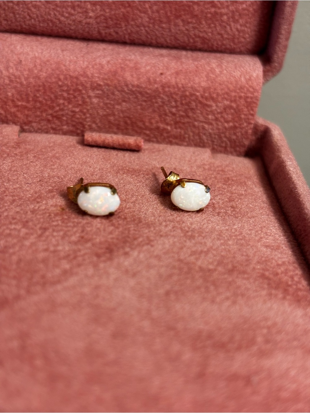 10k gold White Opal Stud Earrings